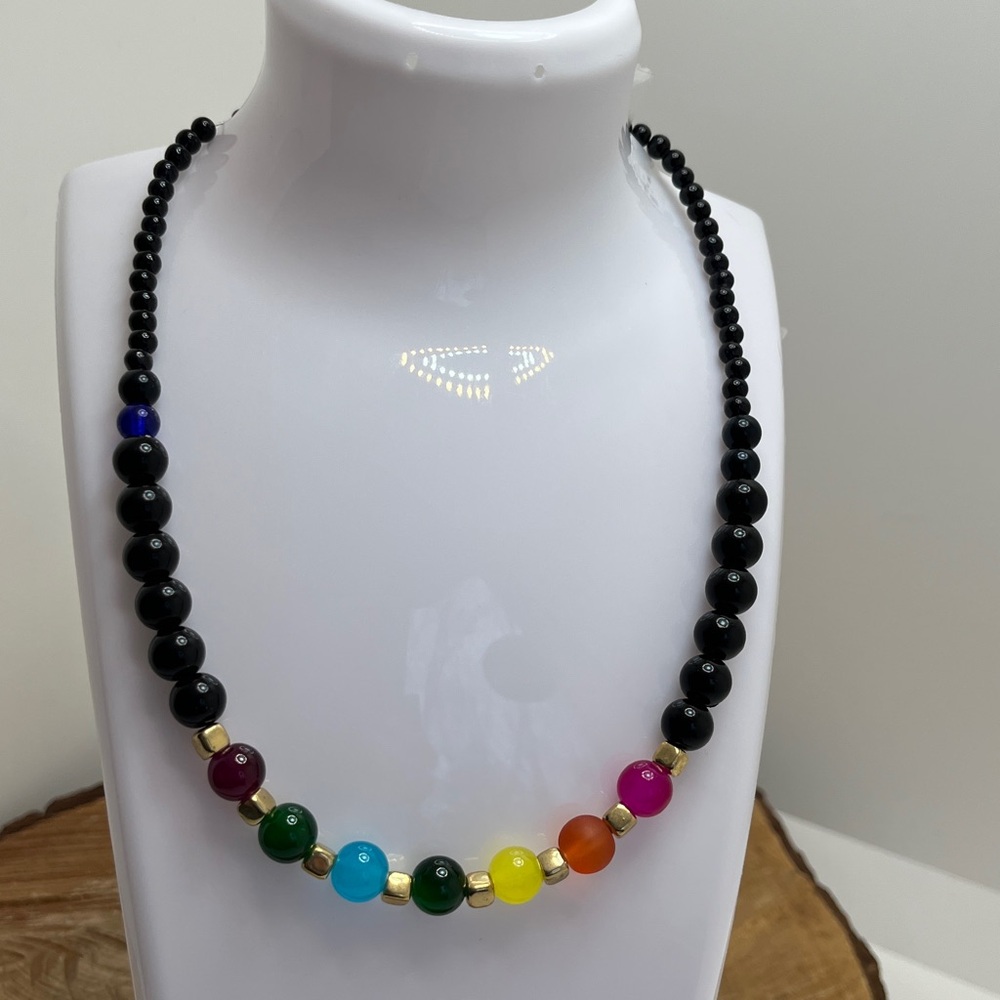 Multicolor Bead Accent Black Chakra Necklace - Women Jewelry